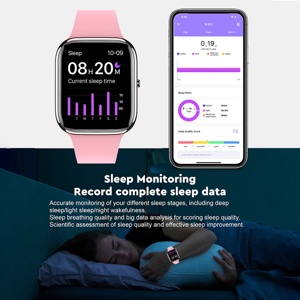BEARSCOME Blood Pressure Blood oxygen Blood Sugar Monitoring Bluetooth Talk Play Music Health Waterproof Smartwatch